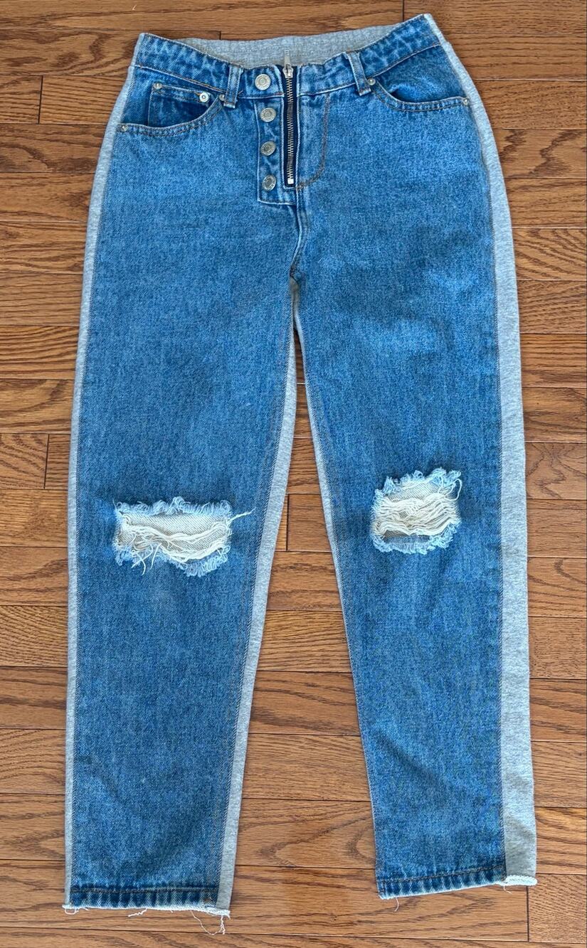 Signature 8 Womens Blue Gray Denim Front Distressed Pants Size Small